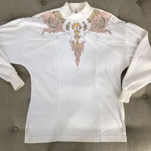 Vintage 80s 90s Mock Neck Appliqué Bling Top L